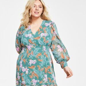 Bar lll Plus Size 1X Chiffon Paisley Maxi Dress with Side Slit : GREEN NEW